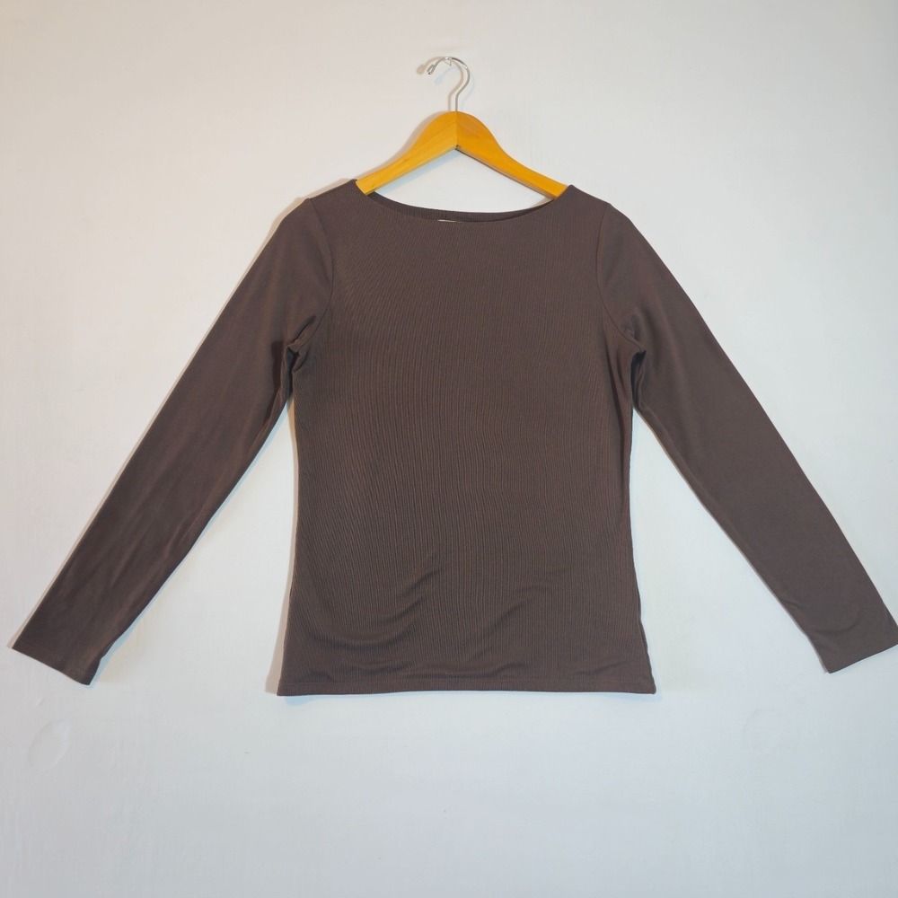 Frankee & Skylarr Blouse Top Womens XL Dark Brown Long Sleeve Stretch Boat Neck